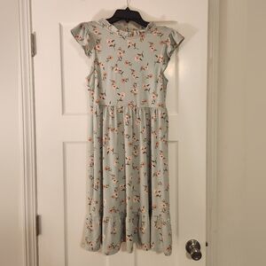 Monteau Dress with Floral Pattern in Light Green